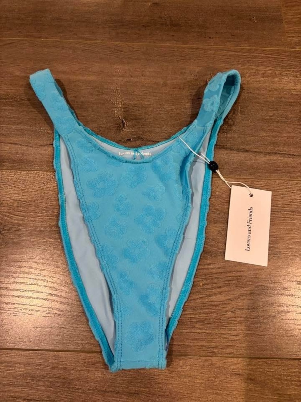 Lovers + Friends Blue Textured High-Cut Bikini Bottom